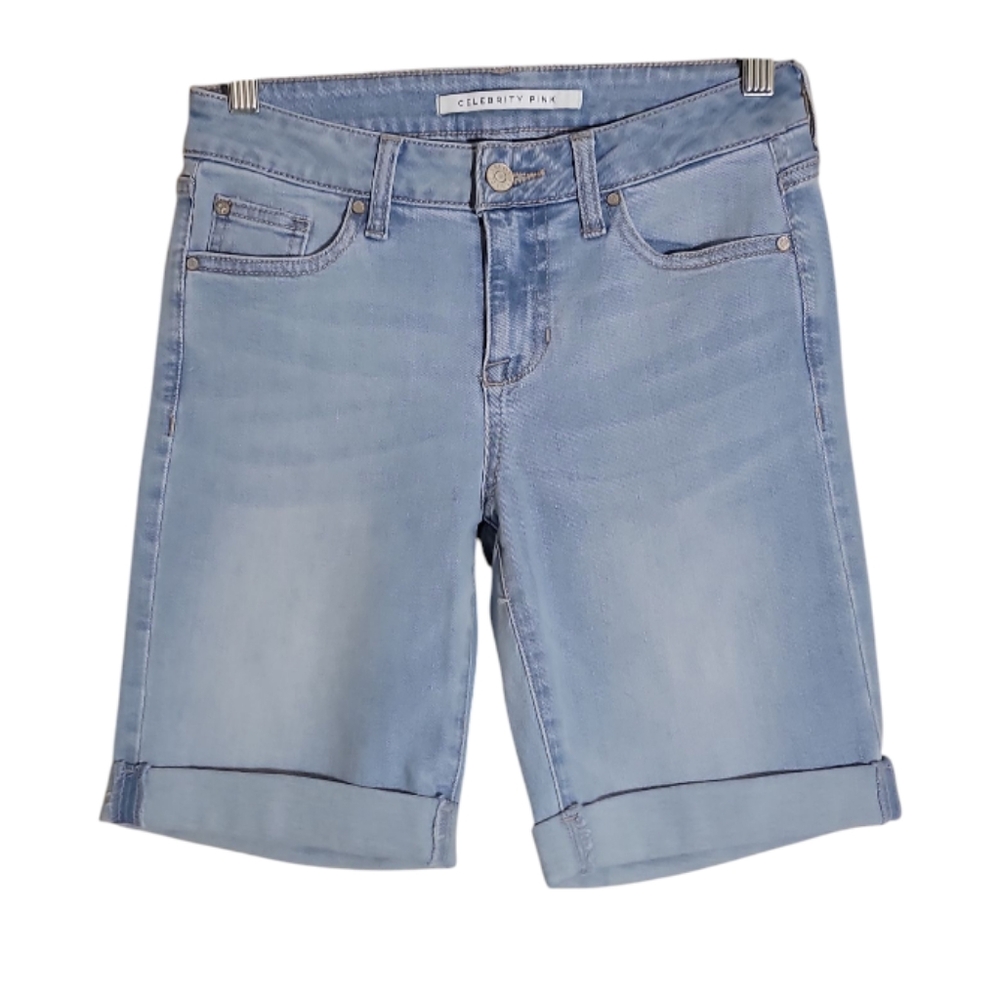 Celebrity Pink low rise jenim bermuda shorts blue women's size 0 stretch cuffed
